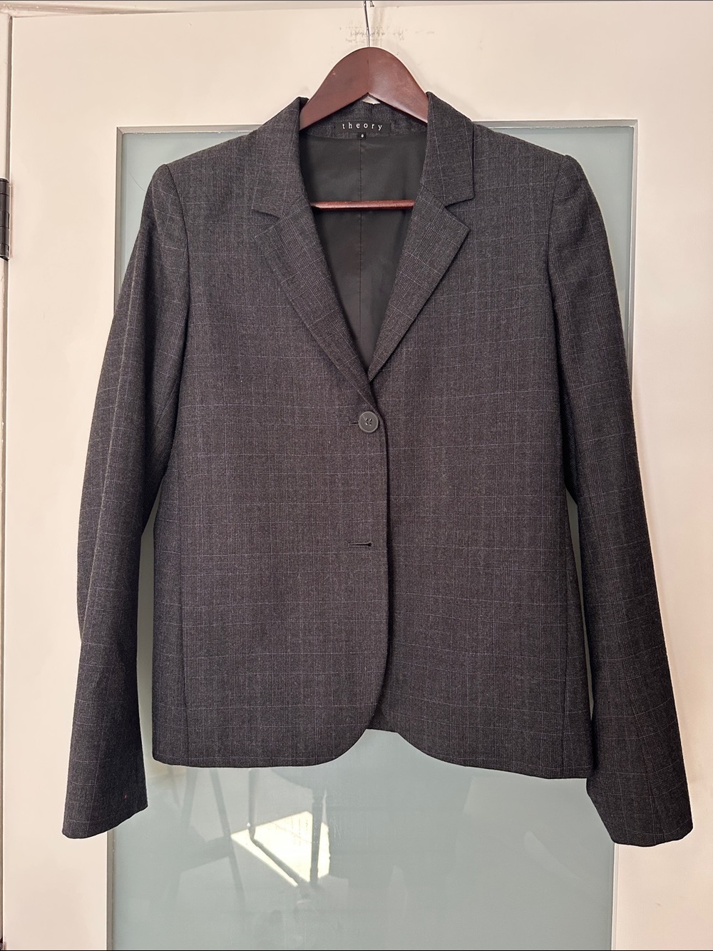 Theory Charcoal Gray Windowpane Wool-Blend Blazer